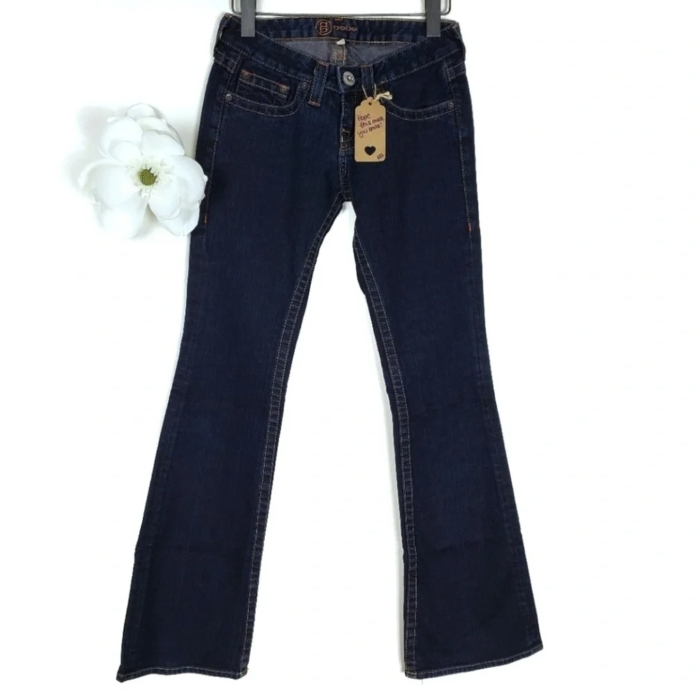 Bebe Kayla Gold Rhinestone Embellished Deep Wash Flare Stretchy Jeans Size: 26P - Picture 4 of 9